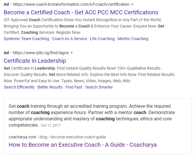 Leadership coach search results
