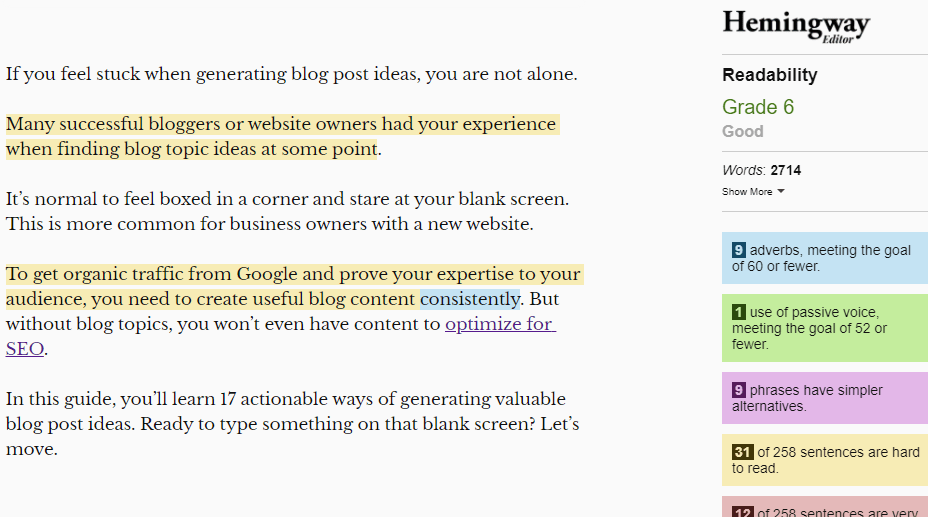 hemingwayapp copywriting tool