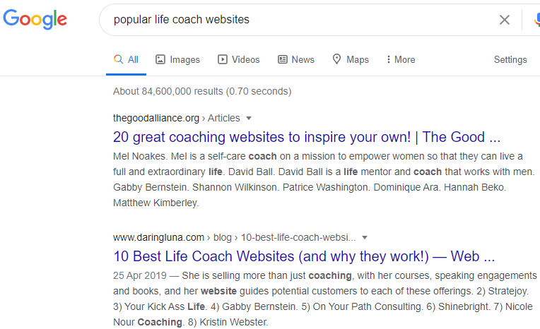 life coach websites