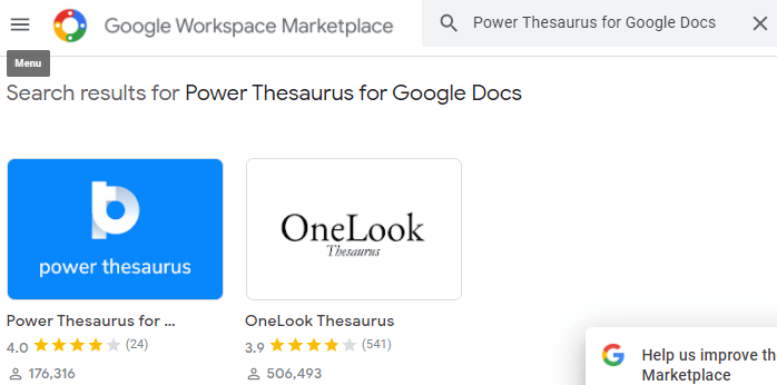 thesaurus google docs