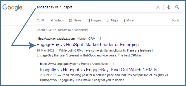 engagebay-vs-hubspot-on-page1-of-serp