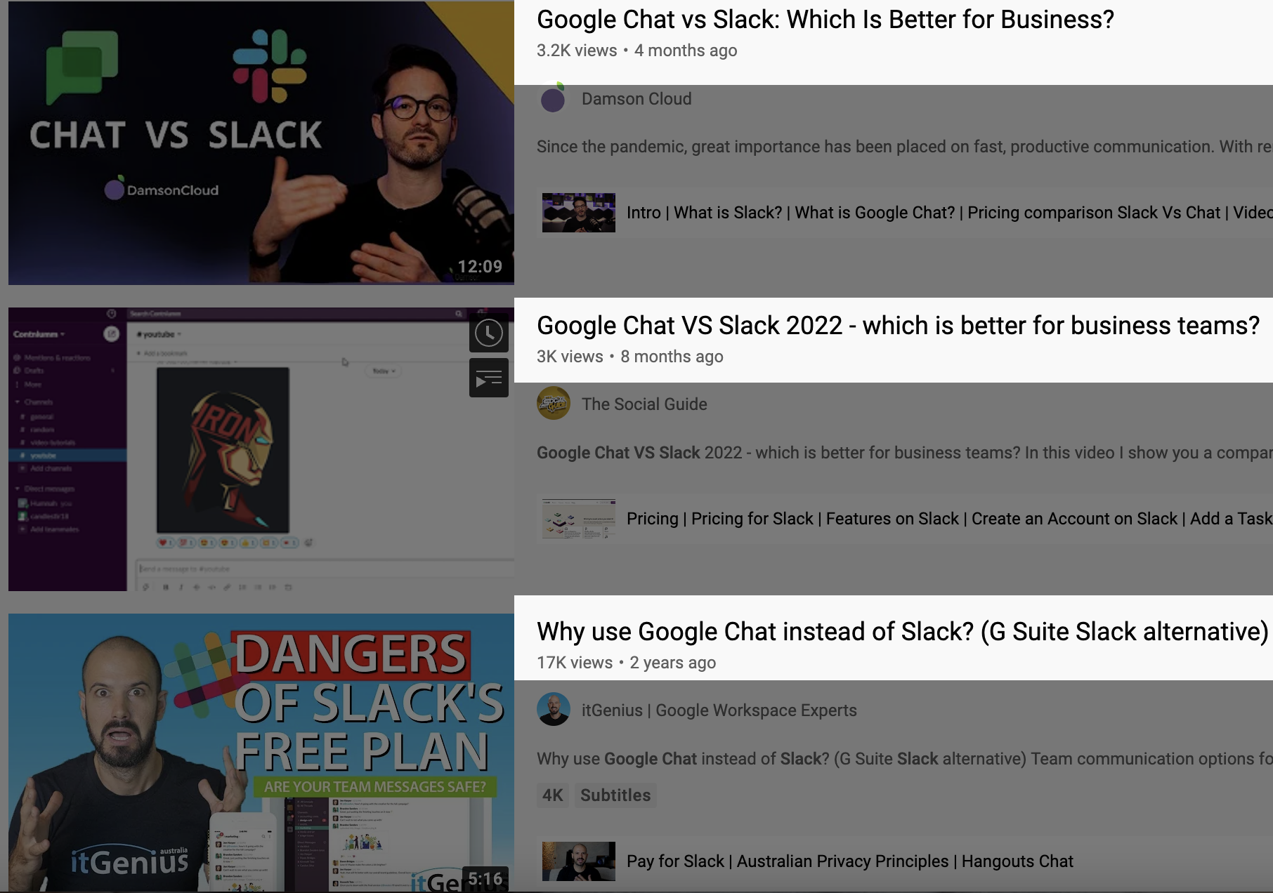 google chat vs slack views