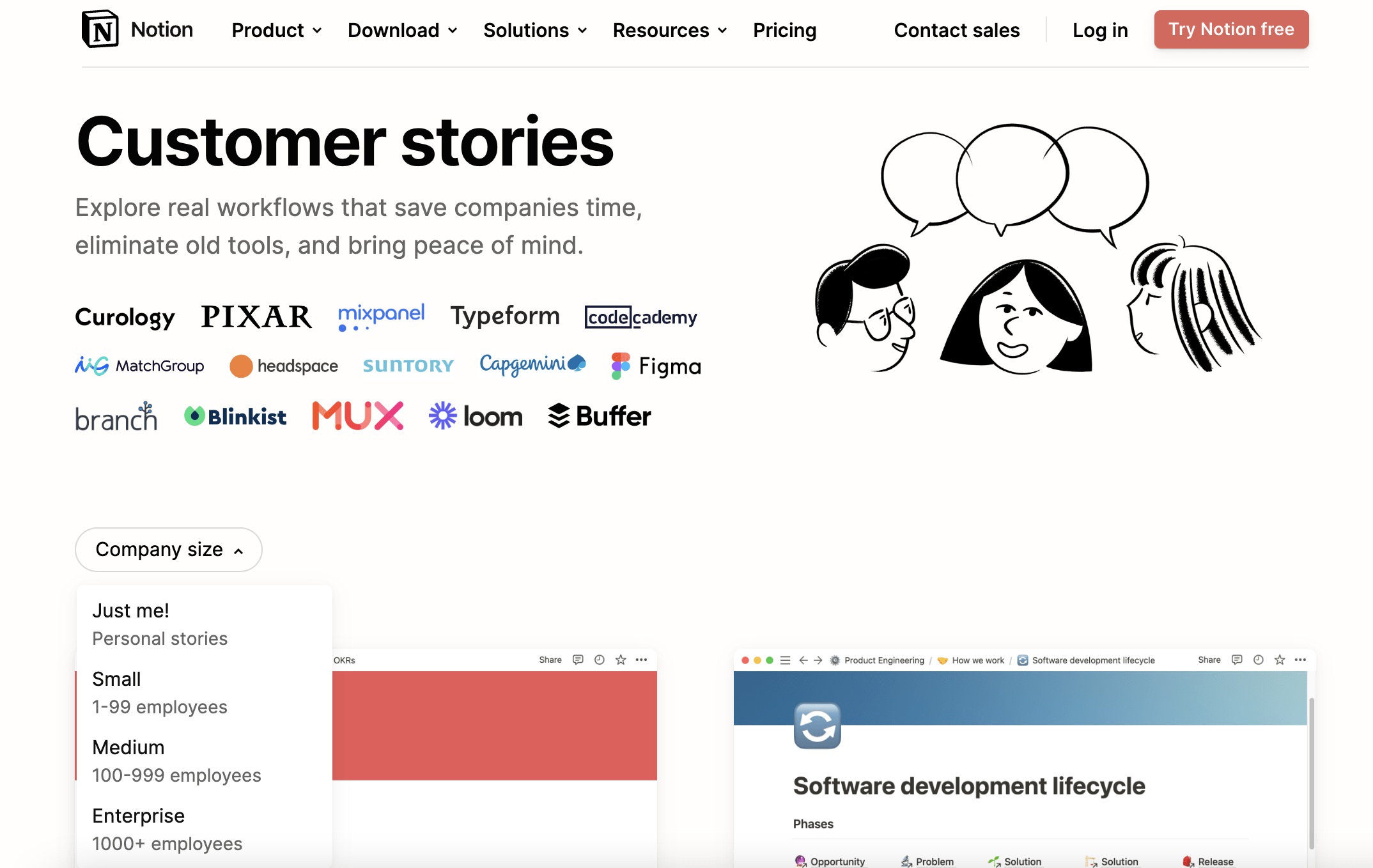 B2B case study filter by company size