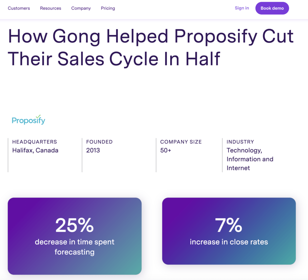 B2B case study example: Gong