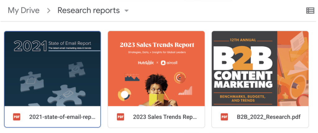 Research reports in Google Drive