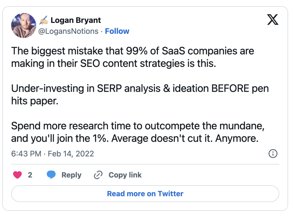 Tweet about SERP analysis