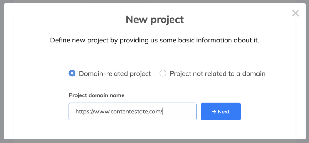 Creating a new project in NeuronWriter