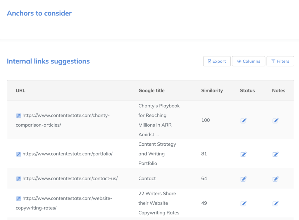 NeuronWriter internal link suggestions