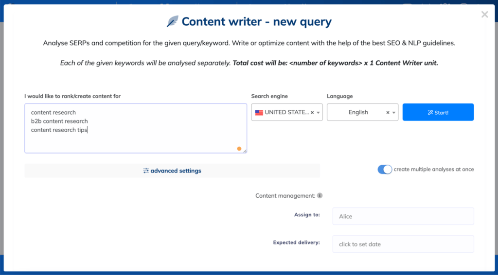 Setting up content writer query