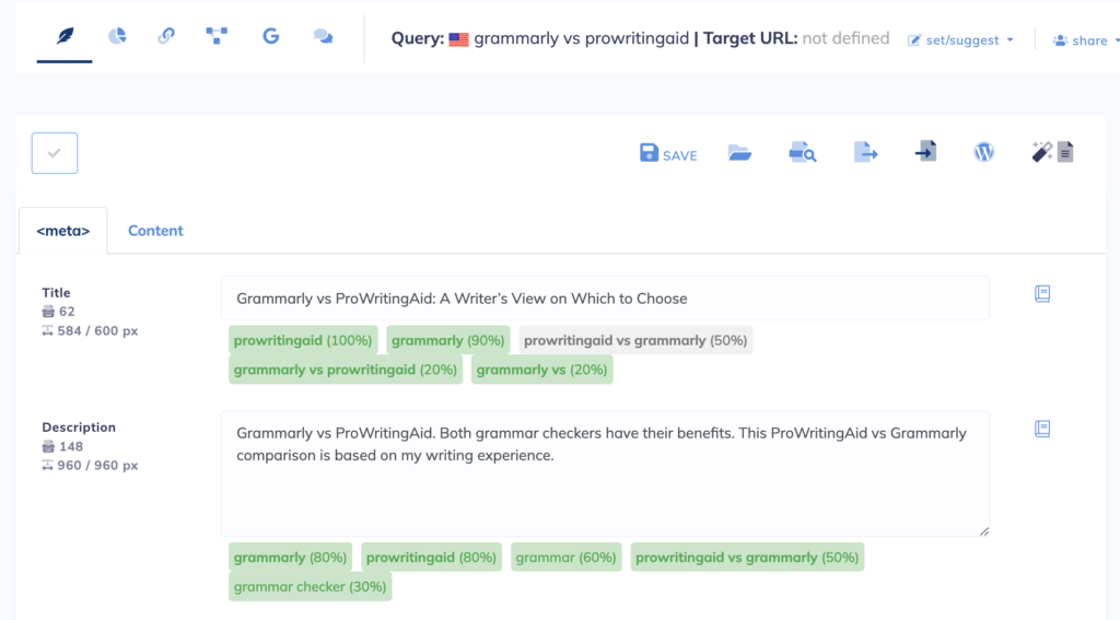 meta details in NeuronWriter