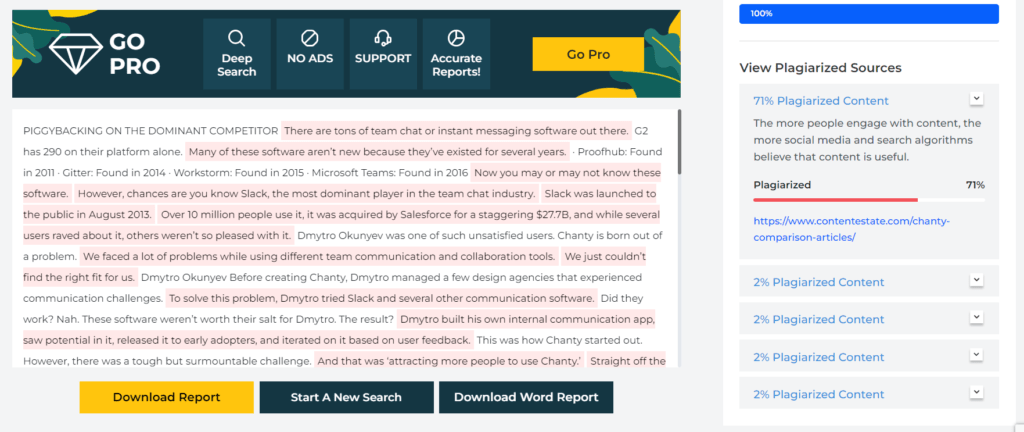 free plagiarism detector report.