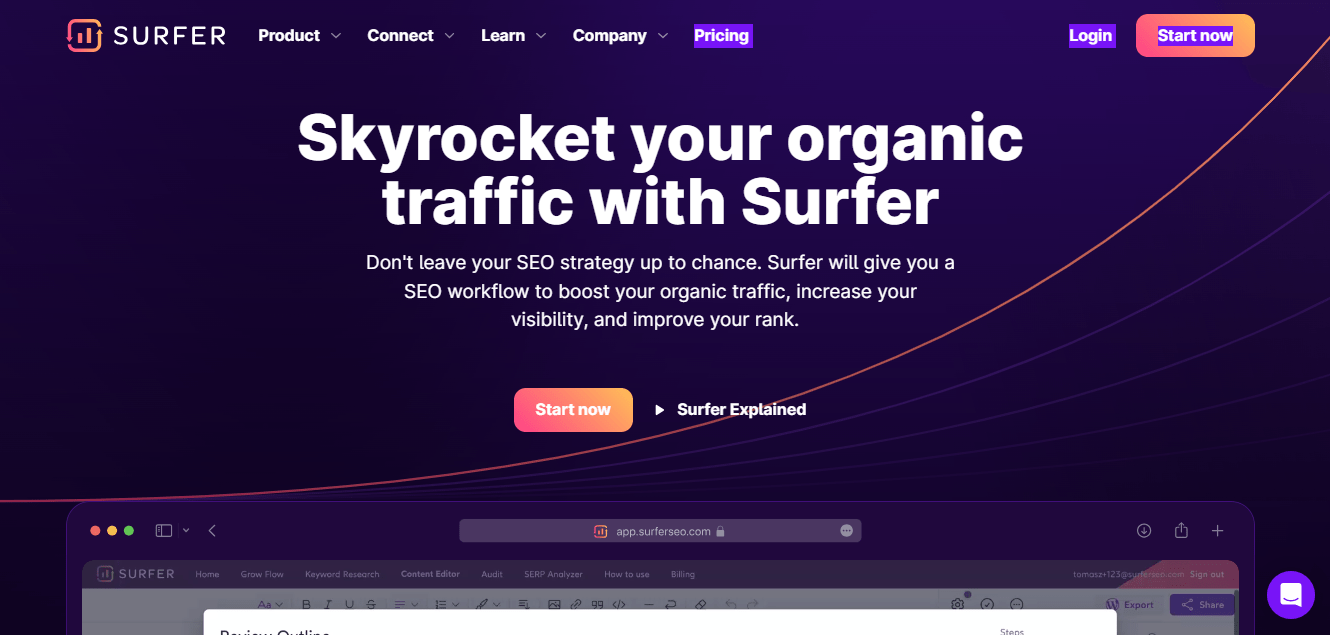 SurferSEO homepage
