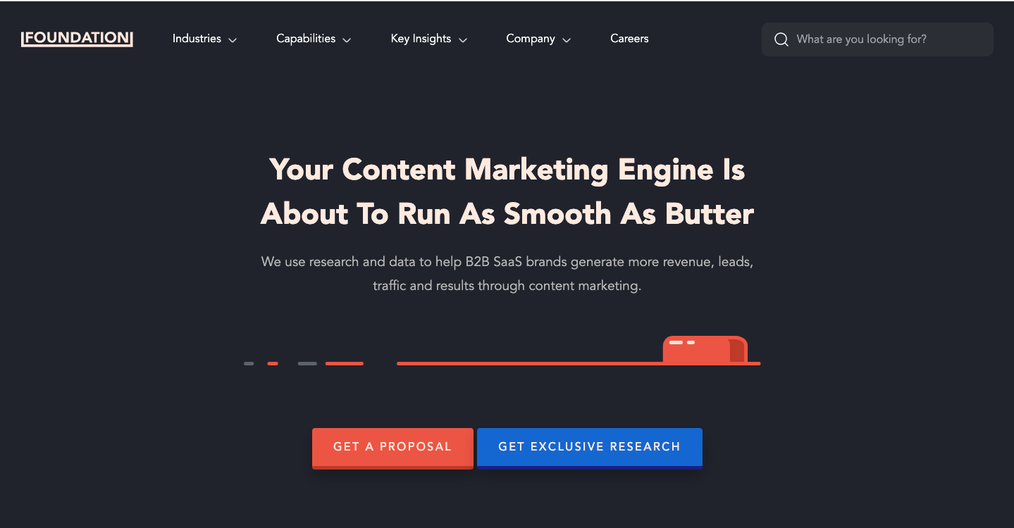 Homepage of the B2B content marketing agency, Foundation