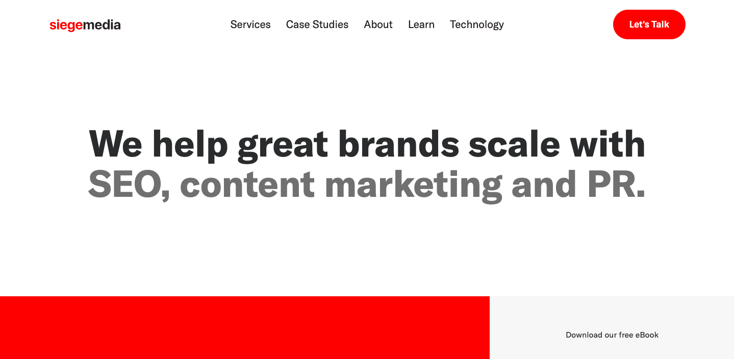 Homepage of the B2B content marketing agency, Siegemedia